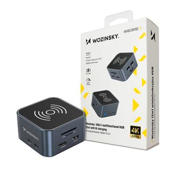 Wozinsky WHBC09Y8S Wielofunkcyjny koncentrator USB-C 12 w 1 z bezprzewodowym ładowaniem 15W - szary