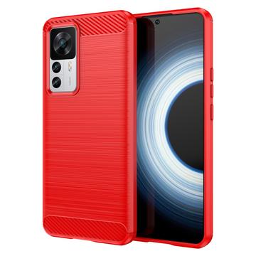 Szczotkowane Etui z TPU do Xiaomi 12T/12T Pro - Włókno Węglowe - Czerwień