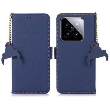 Xiaomi 14 Pro Skórzane Etui z Portfelem z RFID - Błękit