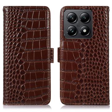 Xiaomi 14T Skórzane Etui z Portfelem Crocodile z RFID - Brąz