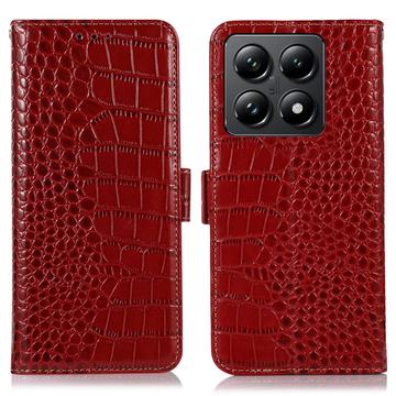 Xiaomi 14T Skórzane Etui z Portfelem Crocodile z RFID - Czerwień