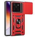 Xiaomi 14T Pro Hybrydowe Etui z Pierścieniem Obrotowym z Osłoną Aparatu - Czerwień