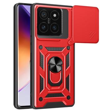 Xiaomi 14T Pro Hybrydowe Etui z Pierścieniem Obrotowym z Osłoną Aparatu - Czerwień