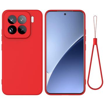 Xiaomi 15 Pro Etui z płynnego silikonu z paskiem na rękę - czerwony