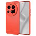 Xiaomi 15 Ultra Szczotkowane Etui z TPU - Włókno Węglowe - Czerwień
