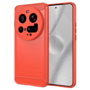 Xiaomi 15 Ultra Szczotkowane Etui z TPU - Włókno Węglowe - Czerwień