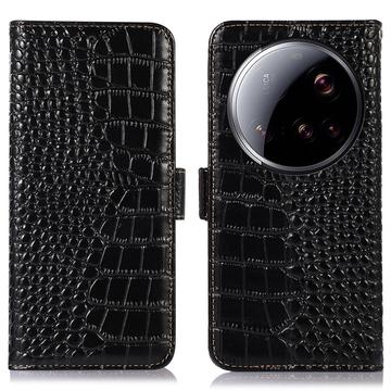 Xiaomi 15 Ultra Skórzane Etui z Portfelem Crocodile z RFID - Czarne