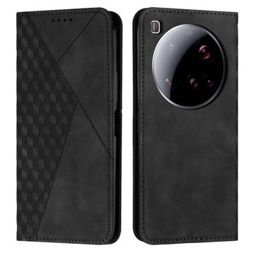 Xiaomi 15 Ultra Etui portfelowe z wzorem rombów z magnetycznym zamknięciem - czarny
