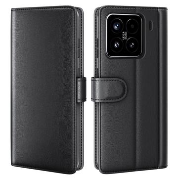 Skórzane Etui-portfel z Podpórką do Xiaomi 15 - Czarne