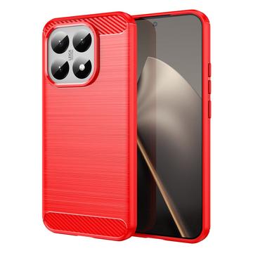 Xiaomi 15T Szczotkowane Etui z TPU - Włókno Węglowe - czerwony