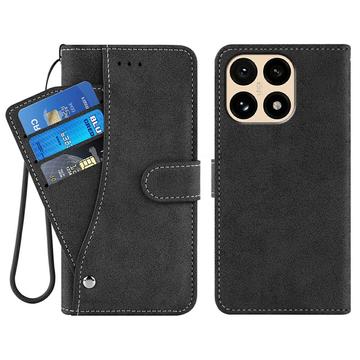 Xiaomi 15T Eleganckie etui z portfelem w stylu retro z obrotowym uchwytem na karty - czarne
