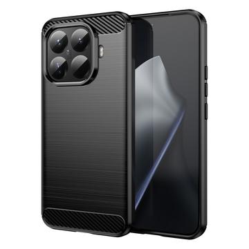 Xiaomi 15T Pro Szczotkowane Etui z TPU - Włókno Węglowe - Czarne