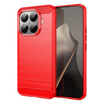 Xiaomi 15T Pro Szczotkowane Etui z TPU - Włókno Węglowe - czerwony