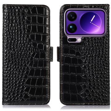 Xiaomi 17 Pro Skórzane Etui z Portfelem Crocodile z RFID - Czarne
