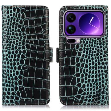 Xiaomi 17 Pro Skórzane Etui z Portfelem Crocodile z RFID - Zieleń