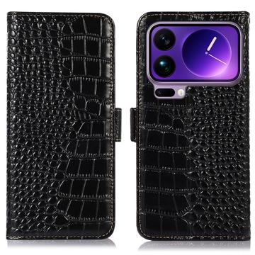 Xiaomi 17 Pro Max Skórzane Etui z Portfelem Crocodile z RFID - Czarne