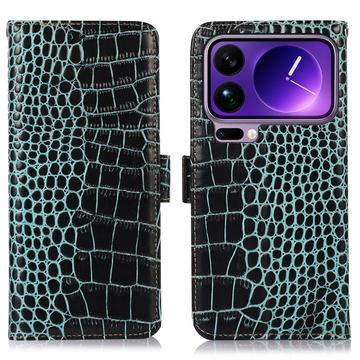 Xiaomi 17 Pro Max Skórzane Etui z Portfelem Crocodile z RFID - Zieleń