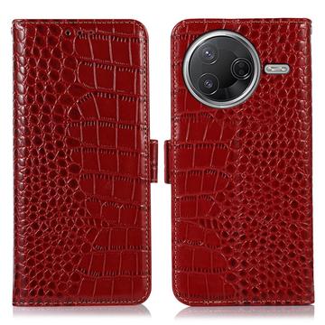 Xiaomi Poco F7 Pro Skórzane Etui z Portfelem Crocodile z RFID - Czerwień