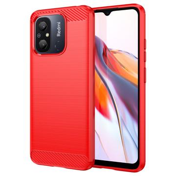 Szczotkowane Etui z TPU do Xiaomi Redmi 12C - Włókno Węglowe - Czerwień