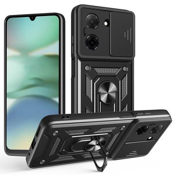 Xiaomi Redmi A5 4G/Poco C71 Hybrydowe Etui z Pierścieniem Obrotowym z Osłoną Aparatu - Czerń