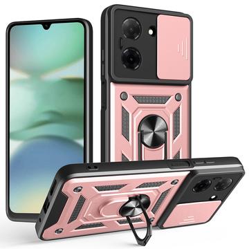 Xiaomi Redmi A5 4G/Poco C71 Hybrydowe Etui z Pierścieniem Obrotowym z Osłoną Aparatu - Różowe Złoto