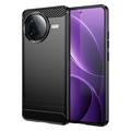 Xiaomi Redmi K80/Poco F7 Pro Szczotkowane Etui z TPU - Włókno Węglowe - Czarne