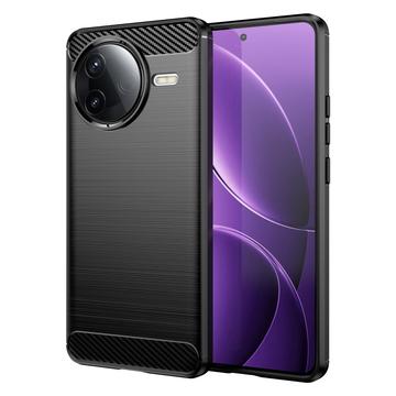 Xiaomi Redmi K80/Poco F7 Pro Szczotkowane Etui z TPU - Włókno Węglowe - Czarne