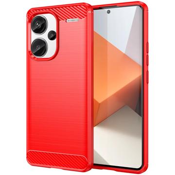 Szczotkowane Etui z TPU do Xiaomi Redmi Note 13 Pro+ - Włókno Węglowe - Czerwień