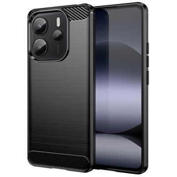 Xiaomi Redmi Note 14 4G Szczotkowane Etui z TPU - Włókno Węglowe - Czarne