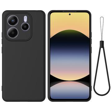 Xiaomi Redmi Note 14 5G Etui z płynnego silikonu z paskiem na rękę - czarny