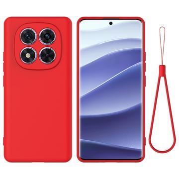 Xiaomi Redmi Note 14 Pro 5G/Poco X7 Etui z płynnego silikonu z paskiem na rękę - Czerwień