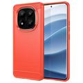Xiaomi Redmi Note 14 Pro+ 5G Szczotkowane Etui z TPU - Włókno Węglowe - Czerwień