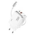 Xundd XDCH-109 70W szybka ładowarka GaN z kablem USB-C - wtyczka EU - biała