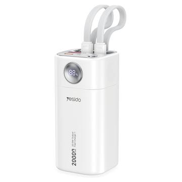 Yesido YP86 Power Bank 20000mAh z wbudowanymi kablami USB-C i Lightning - 22.5W - Biały