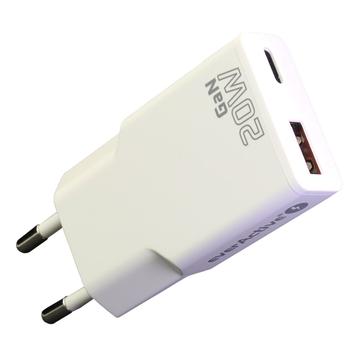Ładowarka everActive SC-340Q GaN Super Slim 20W z portami USB QC3.0 i USB-C PD - biała