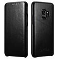 Skórzane Etui z Klapką iCarer Curved Edge Vintage Samsung Galaxy S9 - Czarne