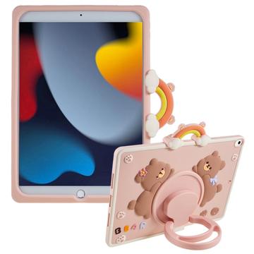 Silikonowe etui na iPada 10.2 2019/2020/2021 Cartoon Bear z podpórką - różowe