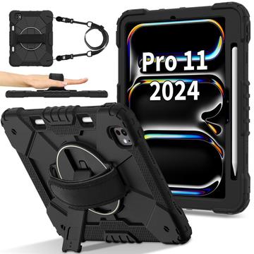 iPad Pro 11 (2024) Pokrowiec Heavy Duty 360 z Paskiem na Rękę - Czerń