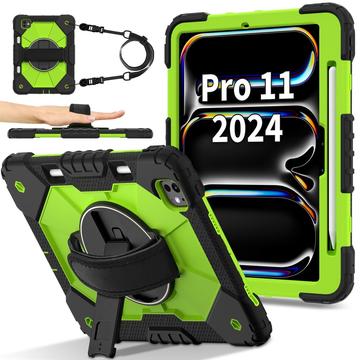iPad Pro 11 (2024) Pokrowiec Heavy Duty 360 z Paskiem na Rękę - Zieleń