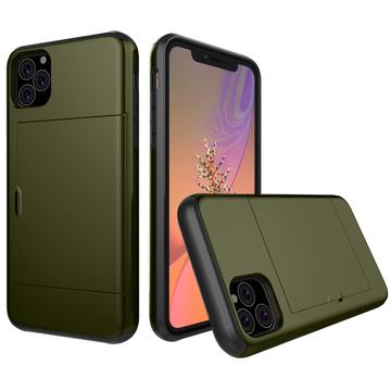 iPhone 11 Pro Hybrydowe Etui z Wysuwaną Kieszenią na Kartę - Wojskowa Zieleń