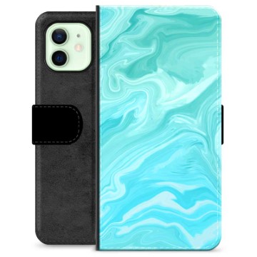 Etui Portfel Premium - iPhone 12 - Błękitny Marmur