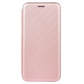 iPhone 13 Etui z Klapką - Włókno Węglowe - Różowe Złoto
