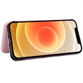 iPhone 13 Etui z Klapką - Włókno Węglowe - Różowe Złoto