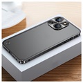 iPhone 13 Metalowy Bumper z Tyłem ze Szkła Hartowanego - Czerń