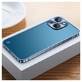 iPhone 13 Metalowy Bumper z Tyłem ze Szkła Hartowanego - Błękit