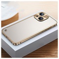 iPhone 13 Metalowy Bumper z Tyłem ze Szkła Hartowanego - Złoto