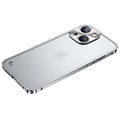 iPhone 13 Metalowy Bumper z Tyłem ze Szkła Hartowanego - Srebrny