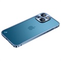 iPhone 13 Mini Metalowy Bumper z Tyłem ze Szkła Hartowanego - Błękit