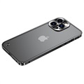 iPhone 13 Pro Max Metalowy Bumper z Tyłem ze Szkła Hartowanego - Czerń