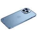 iPhone 13 Pro Max Metalowy Bumper z Tyłem ze Szkła Hartowanego - Błękit